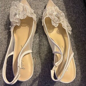 Elegant White Floral Slingback Heels